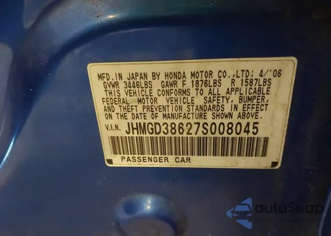 2007 Honda Fit Sport z USA, uszkodzony, nr VIN JHMGD38627S008045